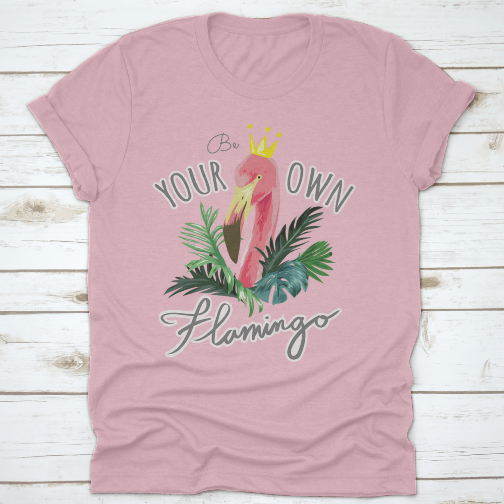 A stylish Flamingo and Palm Leafs Design Tee featuring vibrant tropical graphics on a soft cotton fabric.