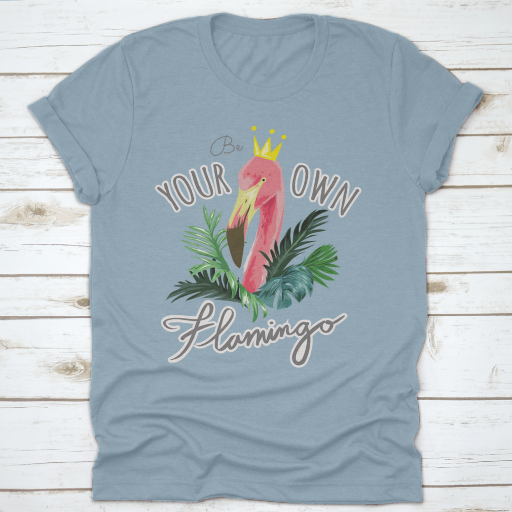 A stylish Flamingo and Palm Leafs Design Tee featuring vibrant tropical graphics on a soft cotton fabric.