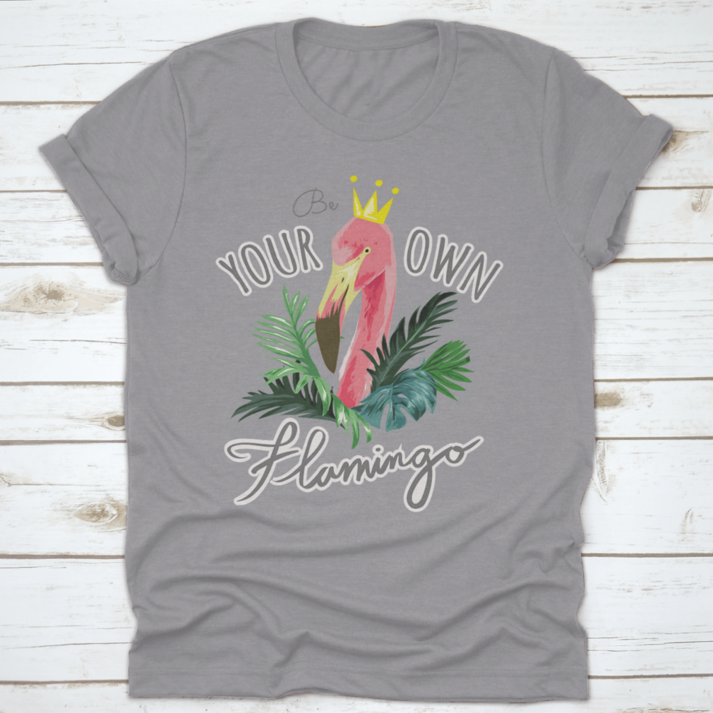 A stylish Flamingo and Palm Leafs Design Tee featuring vibrant tropical graphics on a soft cotton fabric.