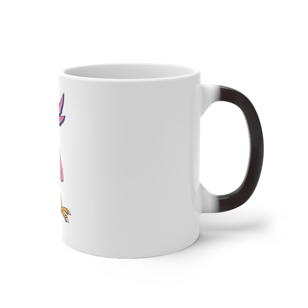 Flarem Color Changing Mug showcasing vibrant colors when filled with a hot beverage, featuring a white ceramic body and a comfortable C-handle.
