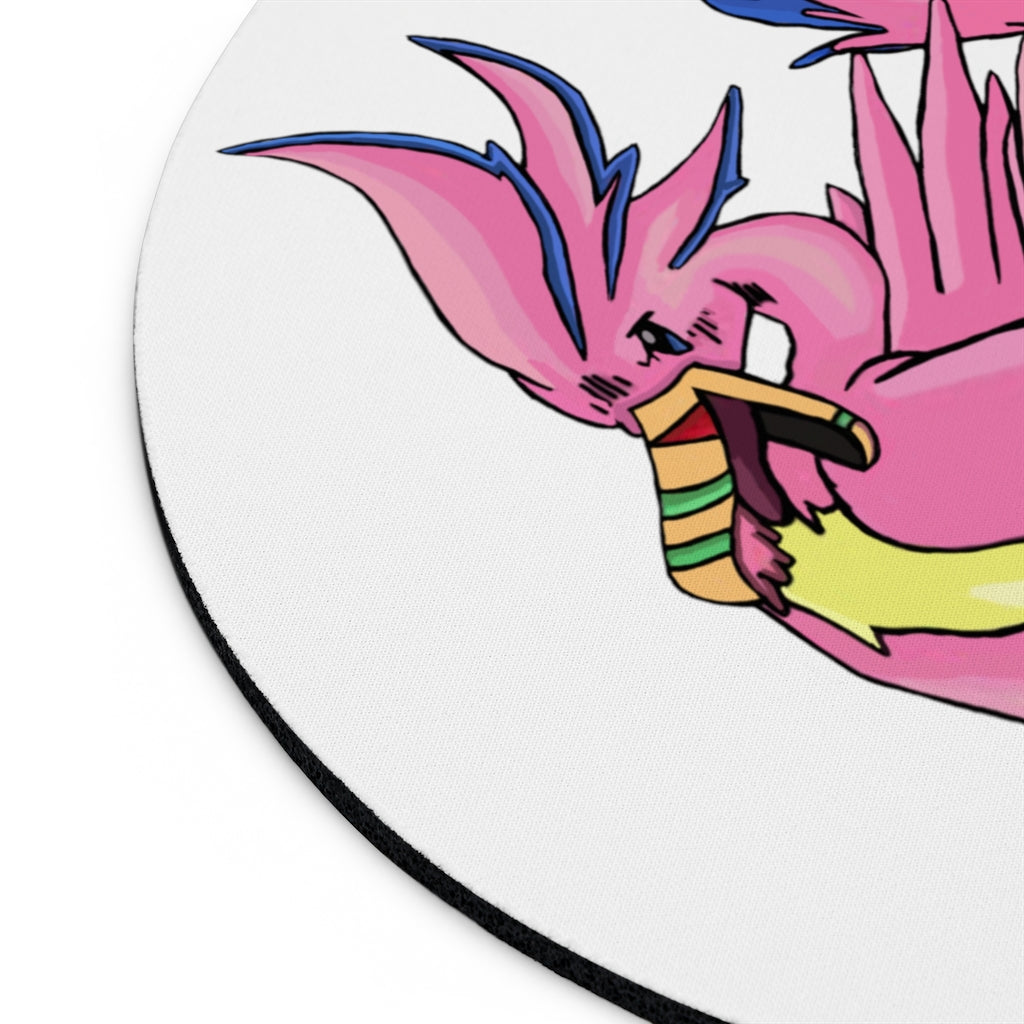 Flaremyu Mouse Pad in round and rectangular shapes, featuring vibrant colors and a non-slip rubber bottom.