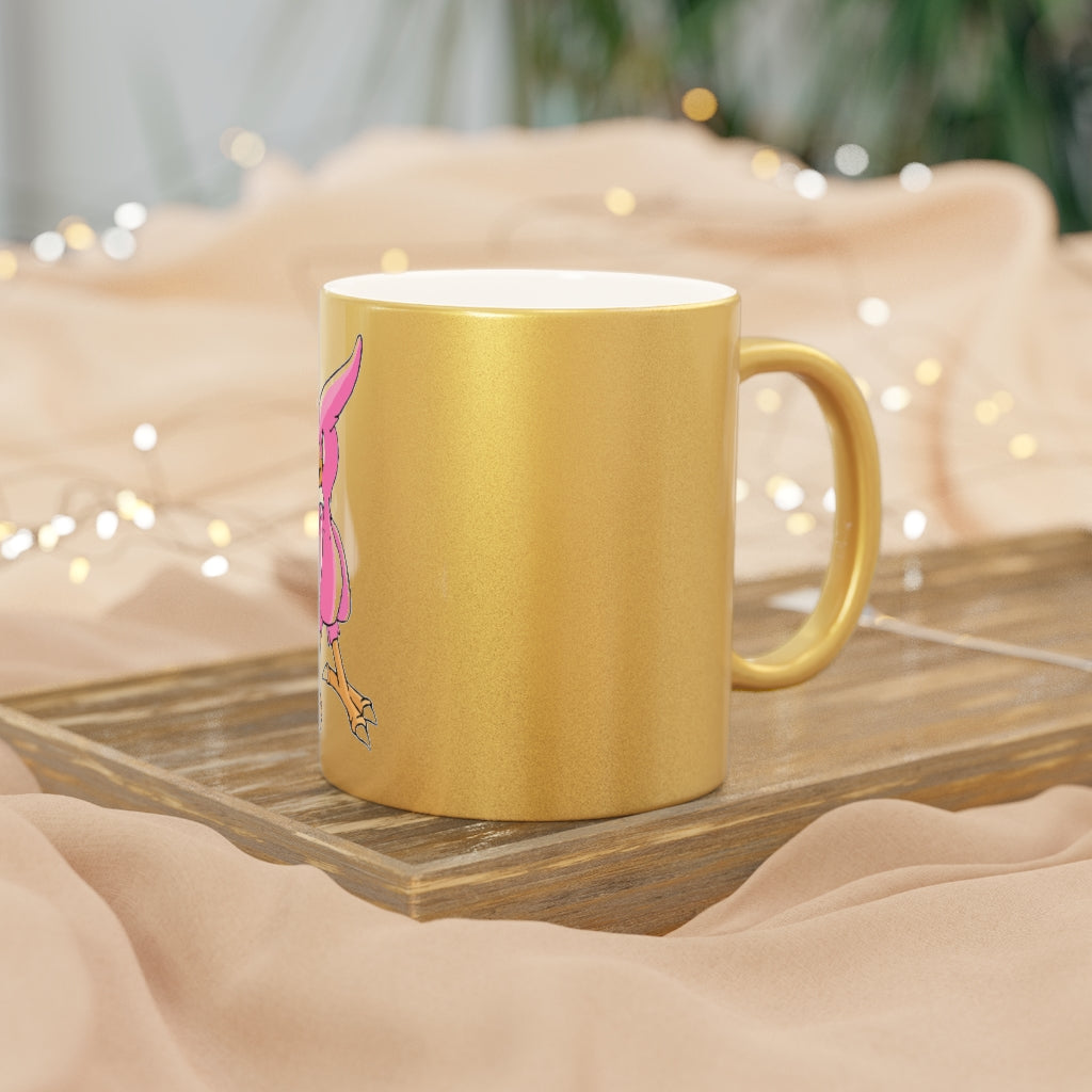 Flaryu Metallic Mug in Gold and Silver with personalized designs, showcasing a sleek ceramic finish and comfortable C-handle.