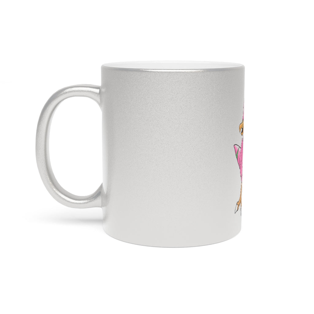 Flaryu Metallic Mug in Gold and Silver with personalized designs, showcasing a sleek ceramic finish and comfortable C-handle.