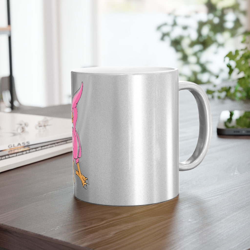 Flaryu Metallic Mug in Gold and Silver with personalized designs, showcasing a sleek ceramic finish and comfortable C-handle.