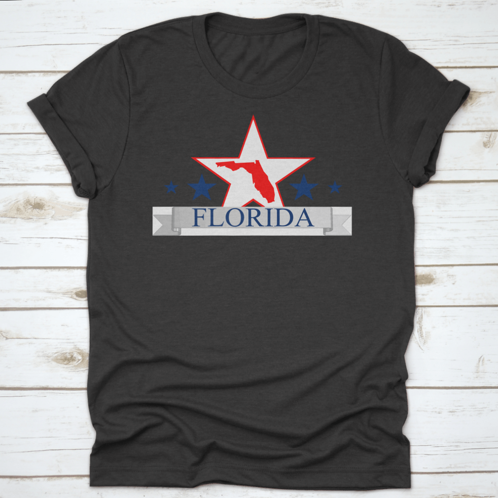 Florida State Map design featuring a star in the center, showcasing a classic fit t-shirt made from high-quality cotton.