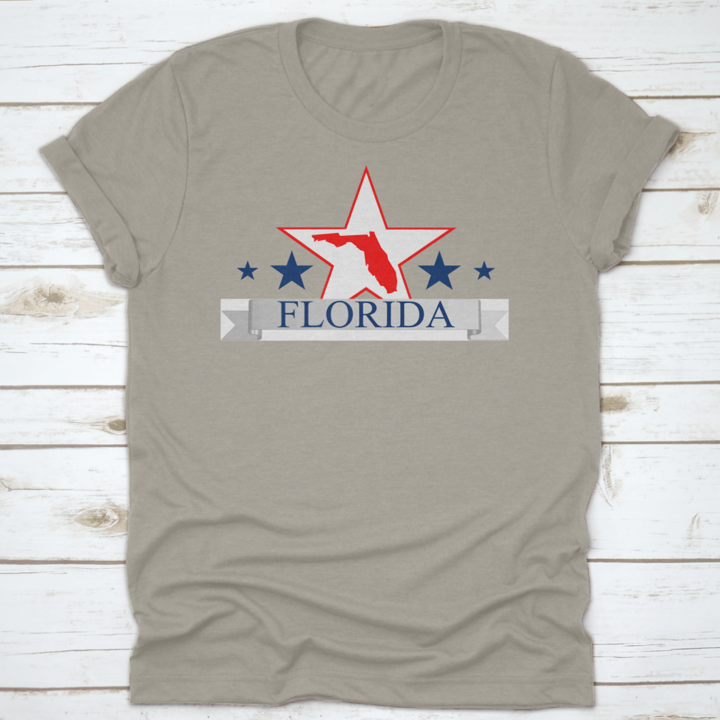 Florida State Map design featuring a star in the center, showcasing a classic fit t-shirt made from high-quality cotton.