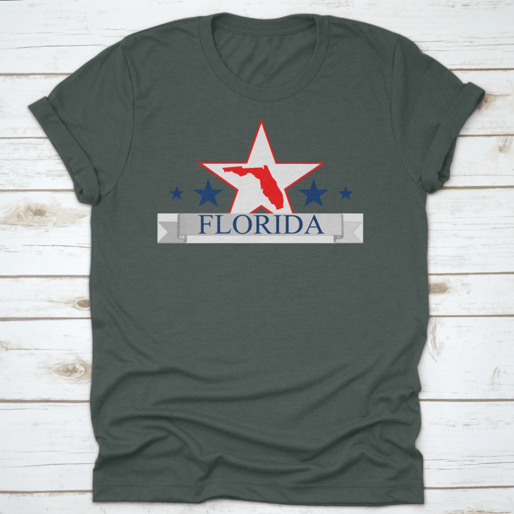 Florida State Map design featuring a star in the center, showcasing a classic fit t-shirt made from high-quality cotton.