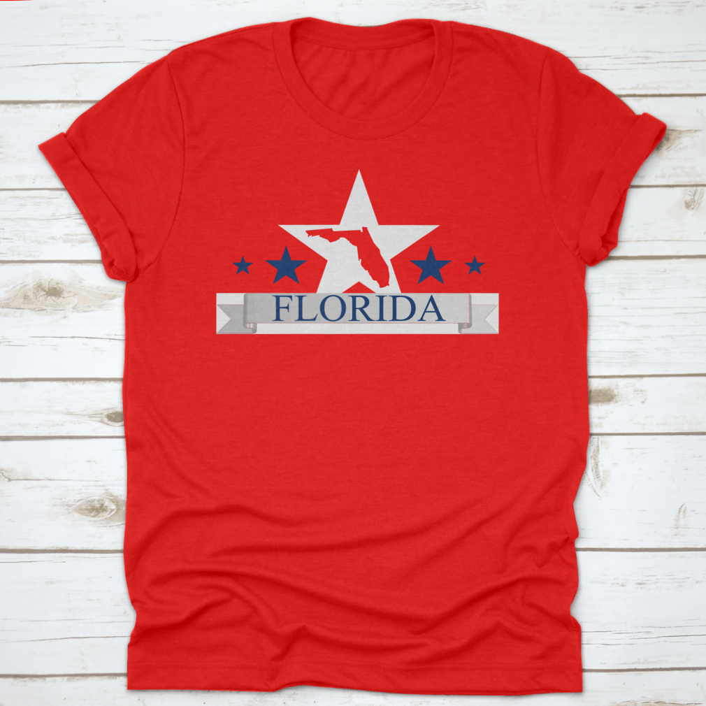 Florida State Map design featuring a star in the center, showcasing a classic fit t-shirt made from high-quality cotton.