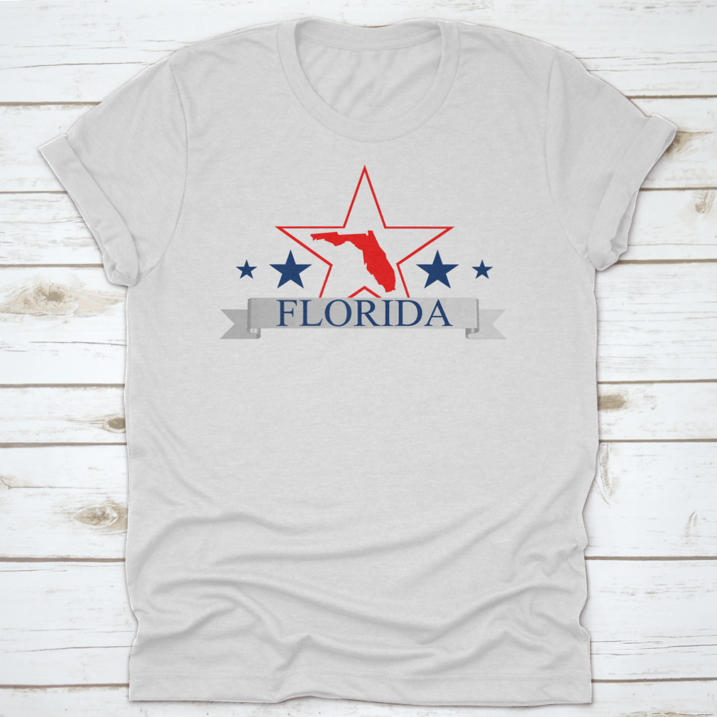 Florida State Map design featuring a star in the center, showcasing a classic fit t-shirt made from high-quality cotton.