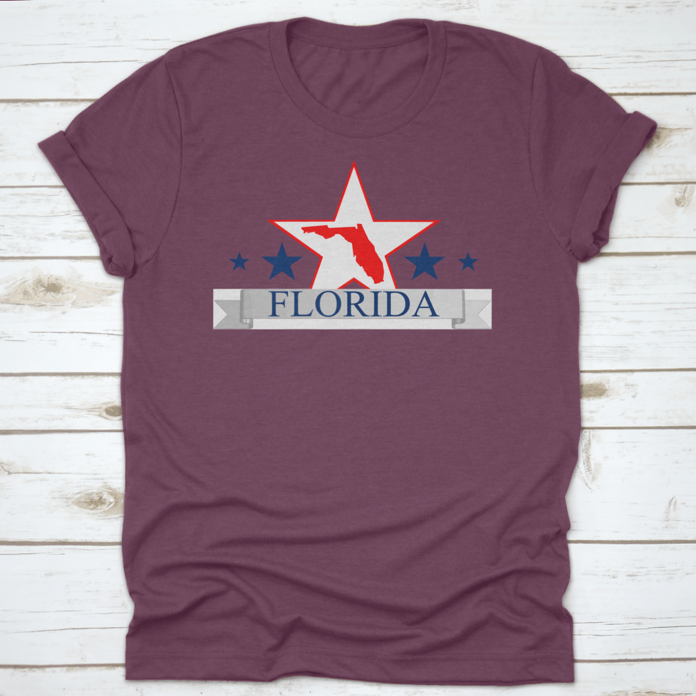 Florida State Map design featuring a star in the center, showcasing a classic fit t-shirt made from high-quality cotton.
