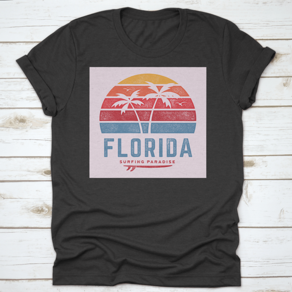 Florida Surfing Paradise Tee design featuring vibrant colors and surf-themed graphics, perfect for custom printing.