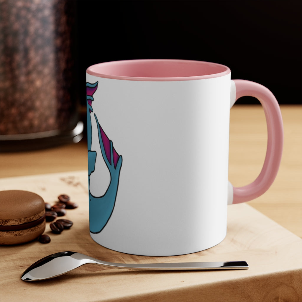 Flozo 11oz Accent Mug featuring a white ceramic body with a colored interior and handle, available in multiple color schemes.