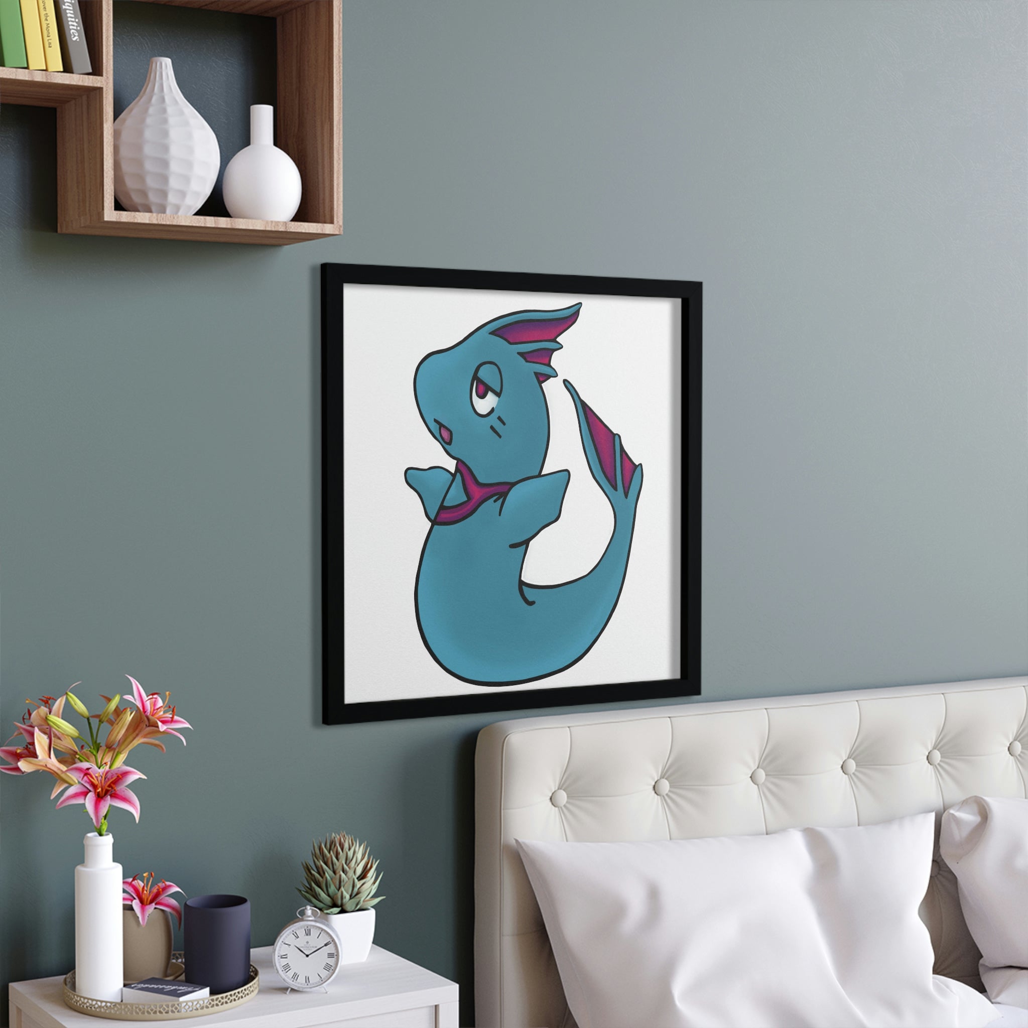 Flozo Framed Poster featuring a hand-crafted wooden frame with customizable artwork, ready for hanging.