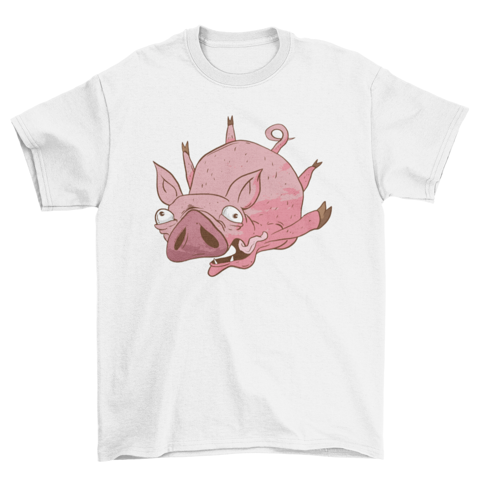 A colorful cartoon t-shirt featuring a whimsical flying pig design, perfect for casual wear.