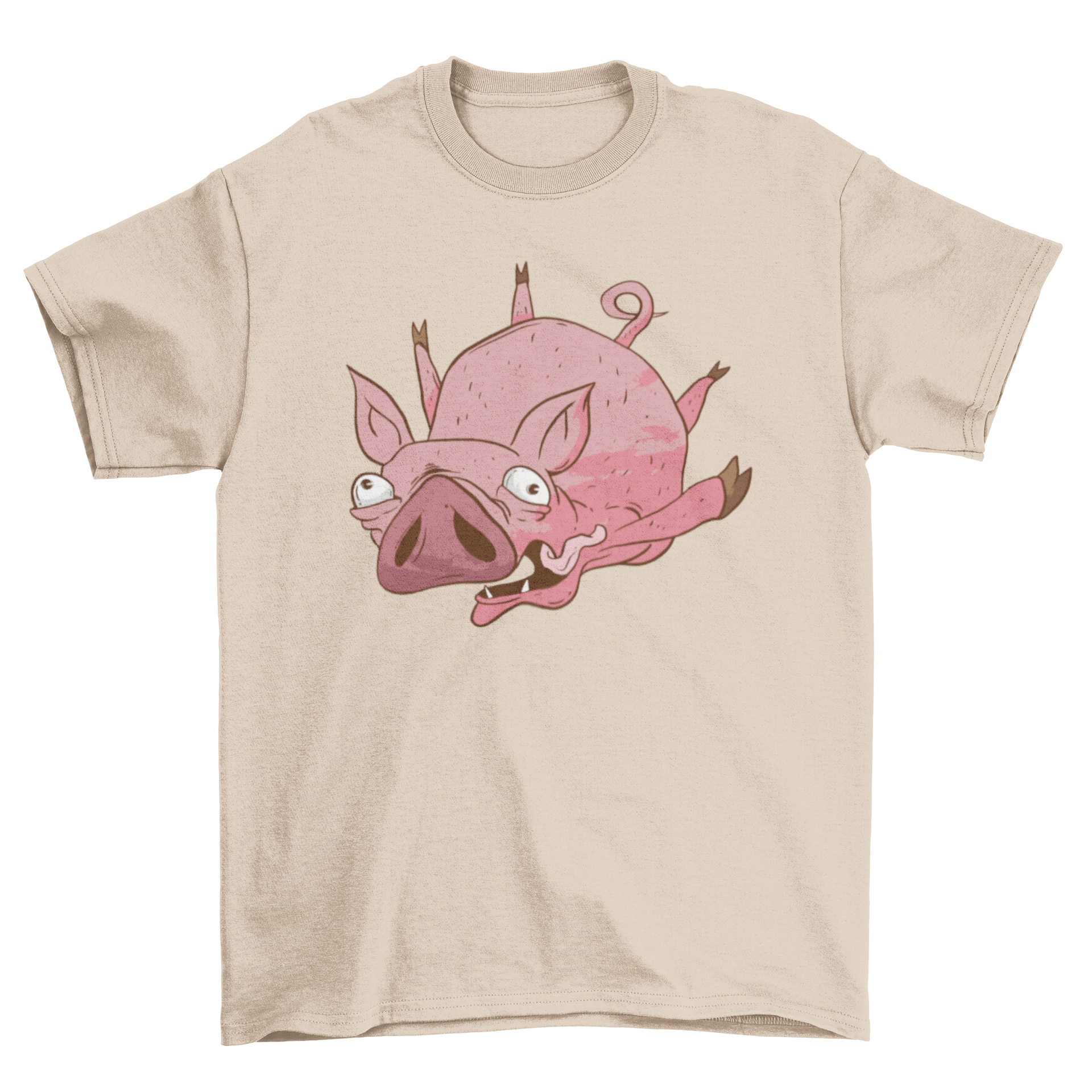 A colorful cartoon t-shirt featuring a whimsical flying pig design, perfect for casual wear.