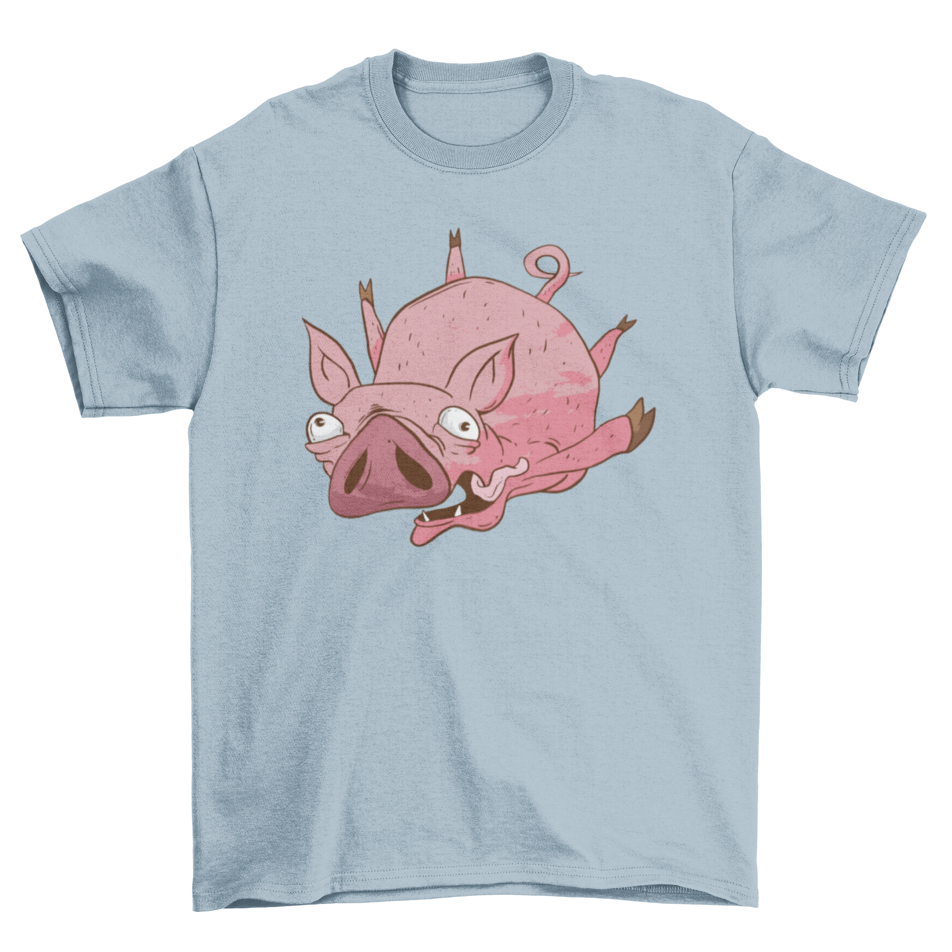 A colorful cartoon t-shirt featuring a whimsical flying pig design, perfect for casual wear.