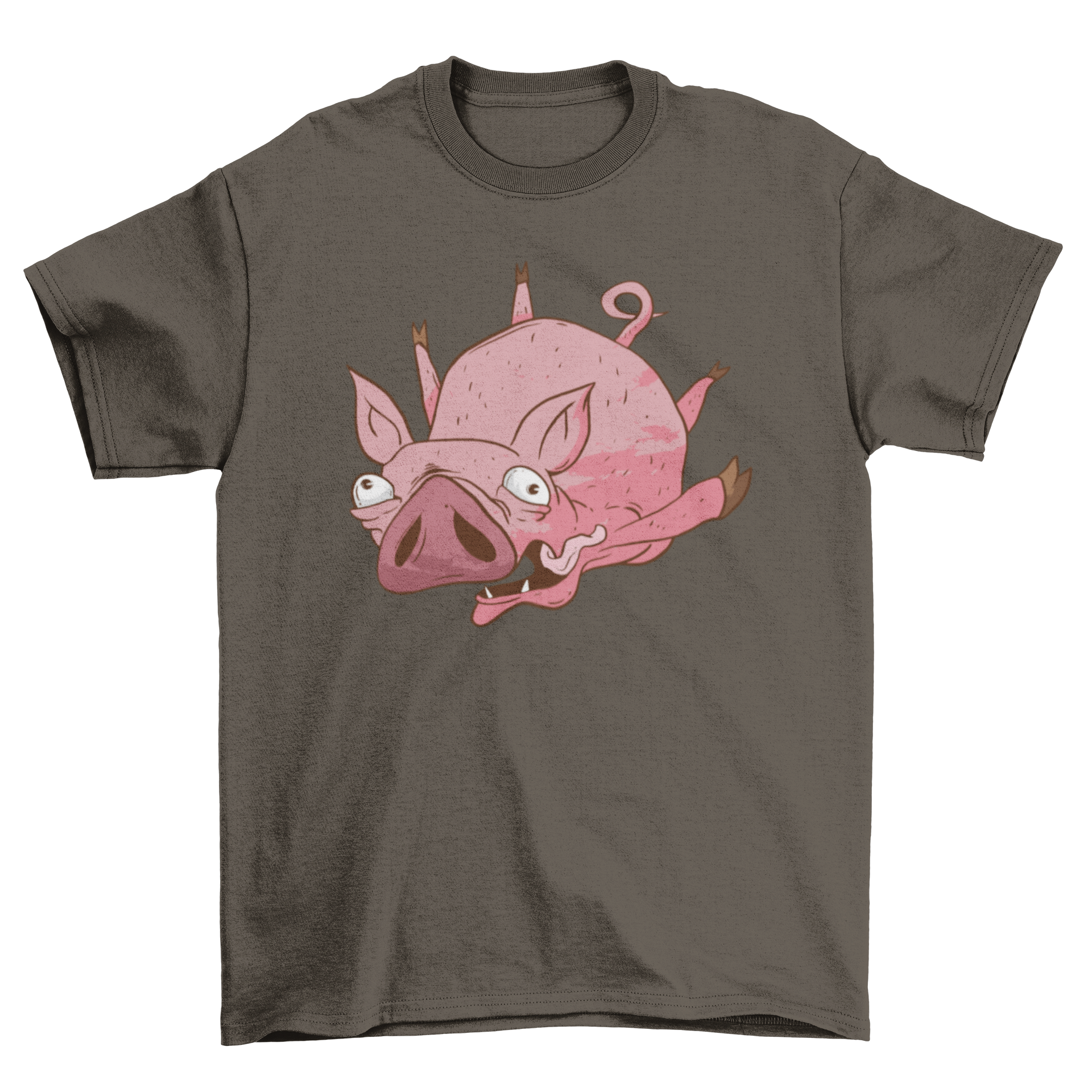 A colorful cartoon t-shirt featuring a whimsical flying pig design, perfect for casual wear.