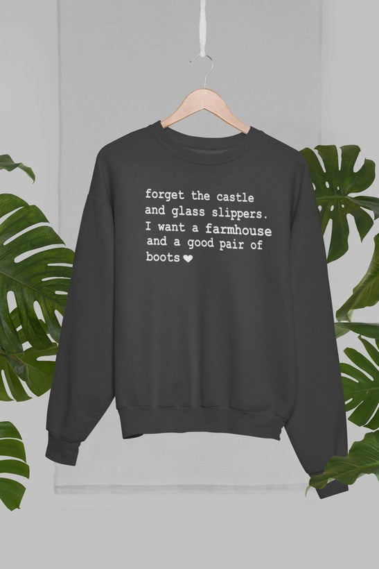 Forget The Castle And Glass Slippers Sweat Shirt featuring a unique artistic design, made from warm cotton/poly fleece blend.