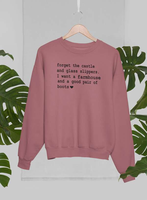 Forget The Castle And Glass Slippers Sweat Shirt featuring a unique artistic design, made from warm cotton/poly fleece blend.