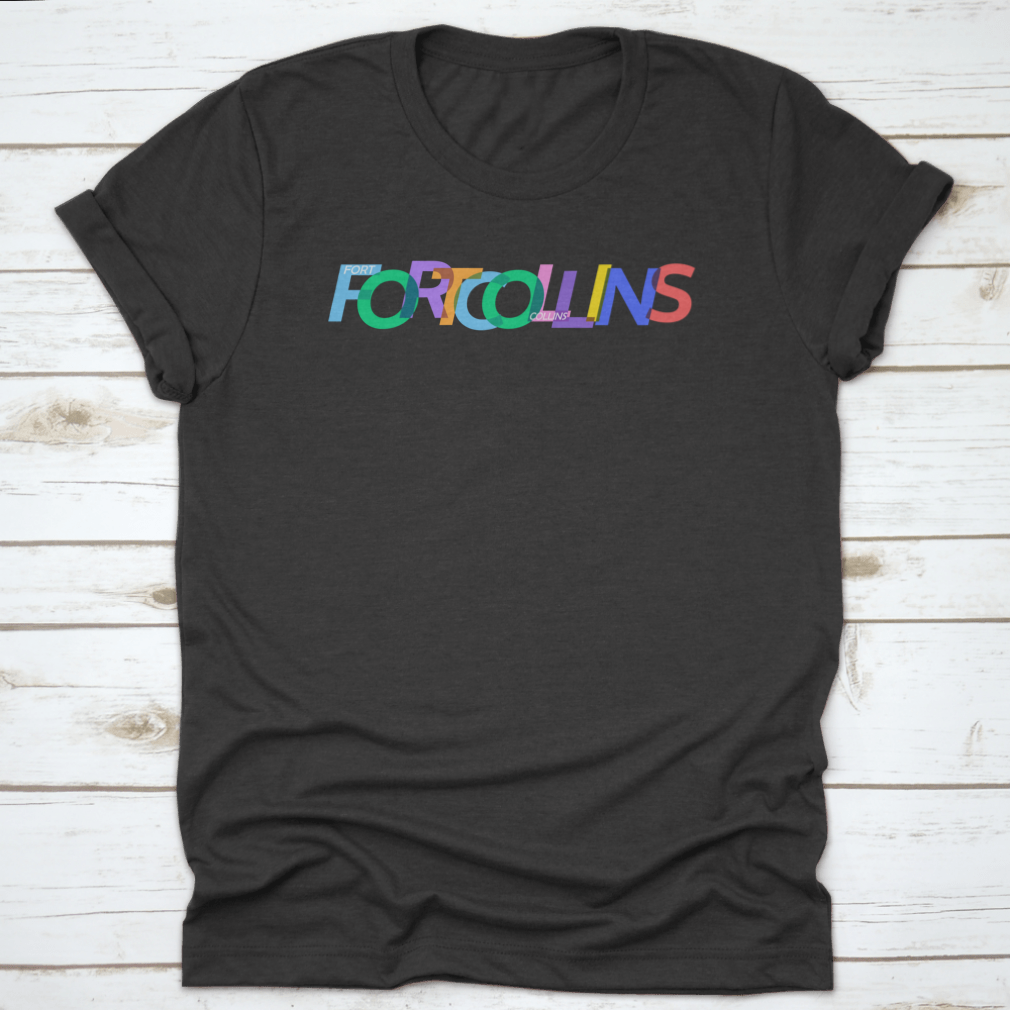 A stylish white T-shirt featuring the name 'Fort Collins' prominently displayed, perfect for casual wear.