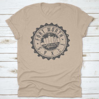 Stylish Fort Worth Texas City Skyline silhouette design on a cotton t-shirt, showcasing iconic city landmarks.