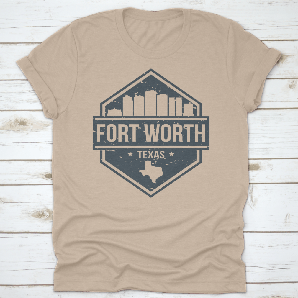 Fort Worth Texas Travel Stamp Icon showcasing the city's skyline in a stylish design, perfect for tourists.