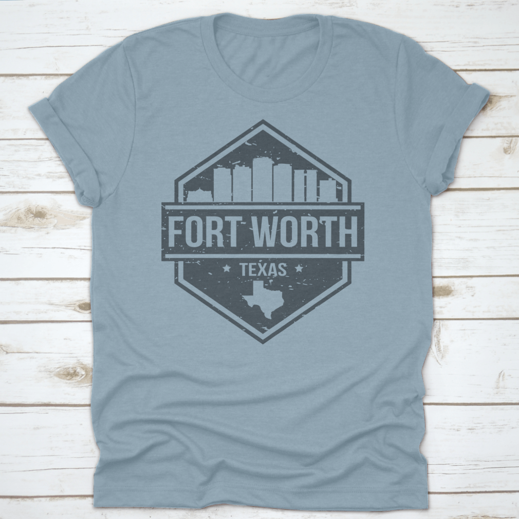 Fort Worth Texas Travel Stamp Icon showcasing the city's skyline in a stylish design, perfect for tourists.