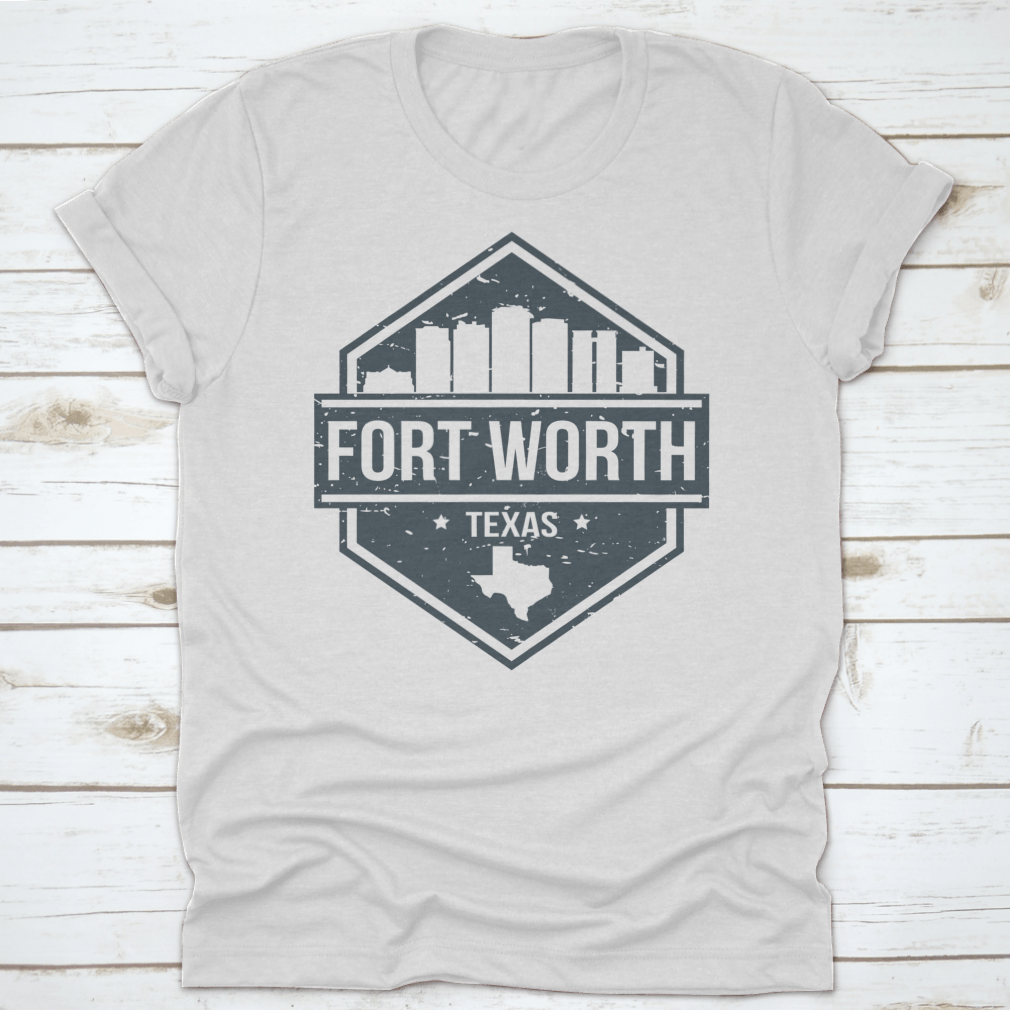 Fort Worth Texas Travel Stamp Icon showcasing the city's skyline in a stylish design, perfect for tourists.