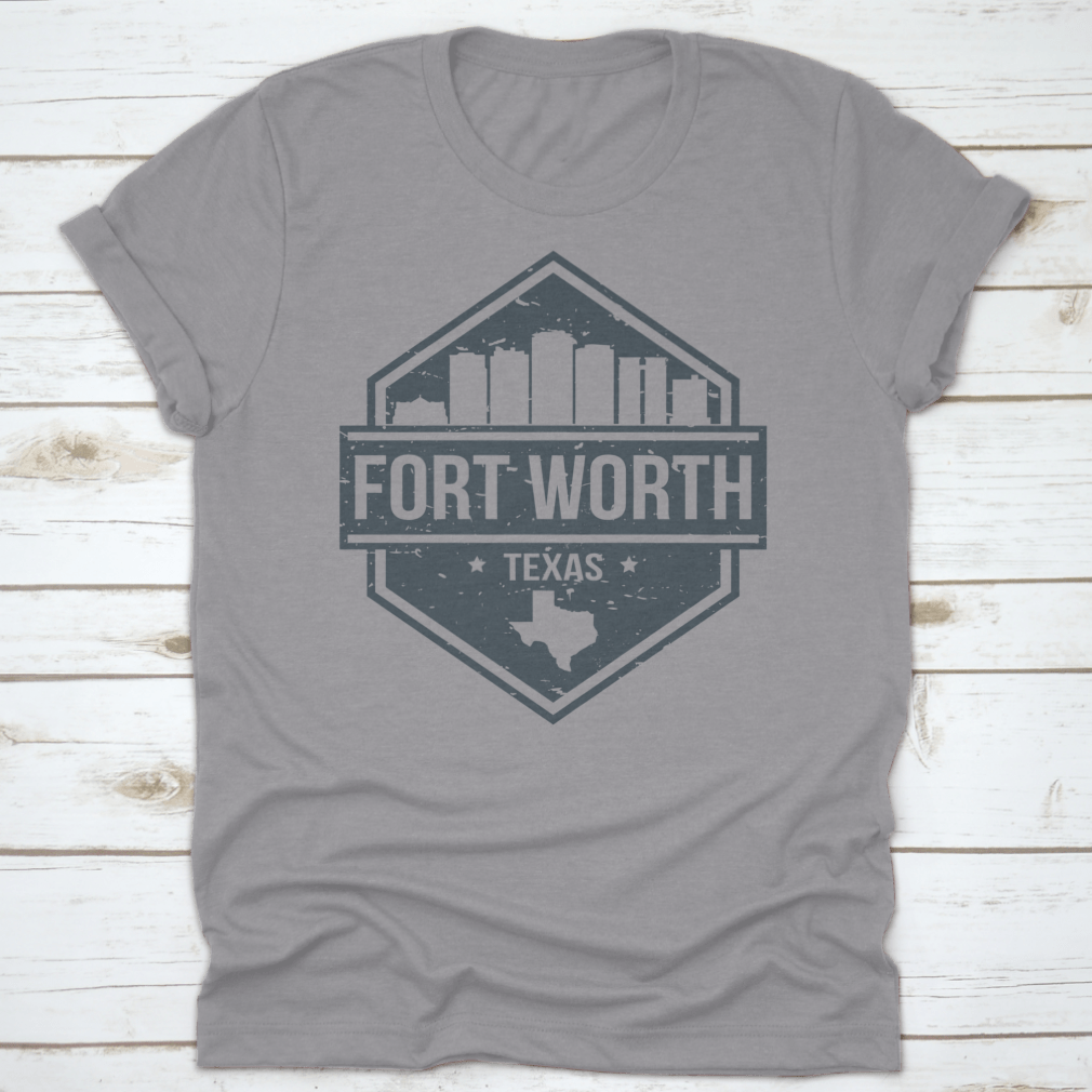 Fort Worth Texas Travel Stamp Icon showcasing the city's skyline in a stylish design, perfect for tourists.