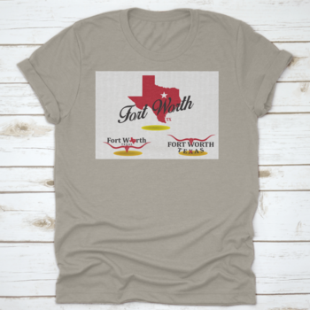 Vector EPS 10 design featuring Fort Worth Texas map and longhorn logo, showcasing Texas pride in a stylish graphic.