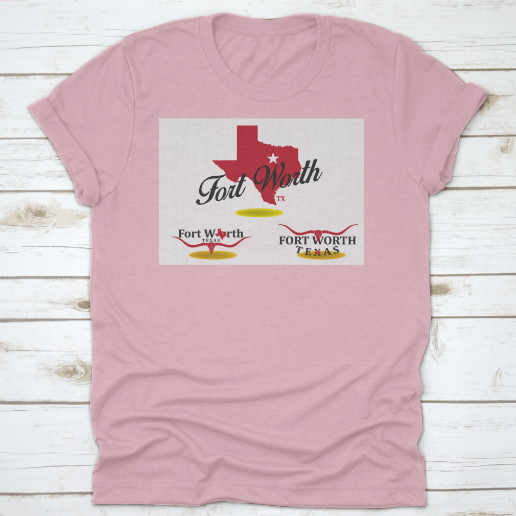 Vector EPS 10 design featuring Fort Worth Texas map and longhorn logo, showcasing Texas pride in a stylish graphic.
