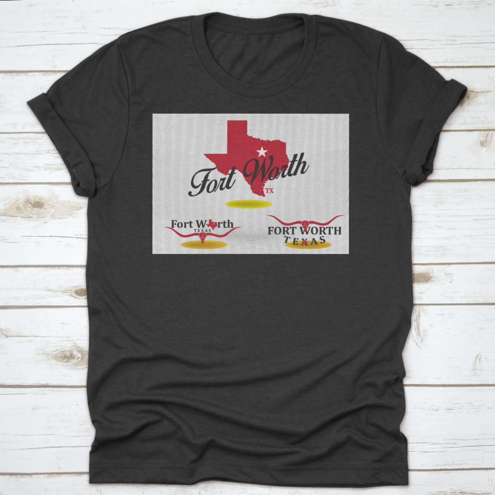 Vector EPS 10 design featuring Fort Worth Texas map and longhorn logo, showcasing Texas pride in a stylish graphic.