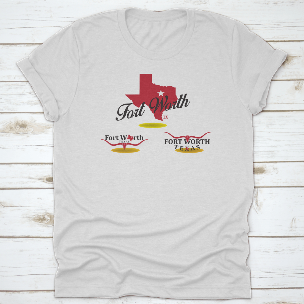 Vector EPS 10 design featuring Fort Worth Texas map and longhorn logo, showcasing Texas pride in a stylish graphic.