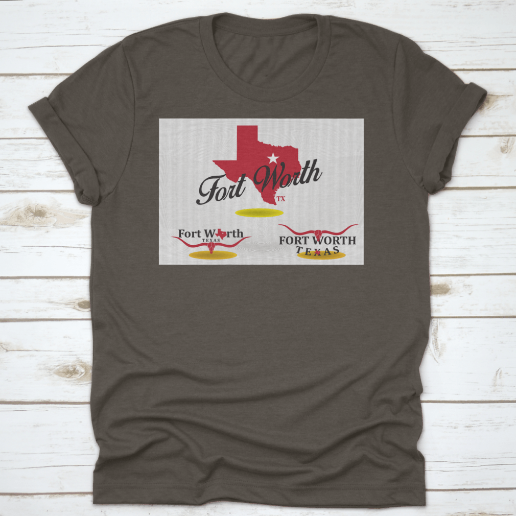 Vector EPS 10 design featuring Fort Worth Texas map and longhorn logo, showcasing Texas pride in a stylish graphic.