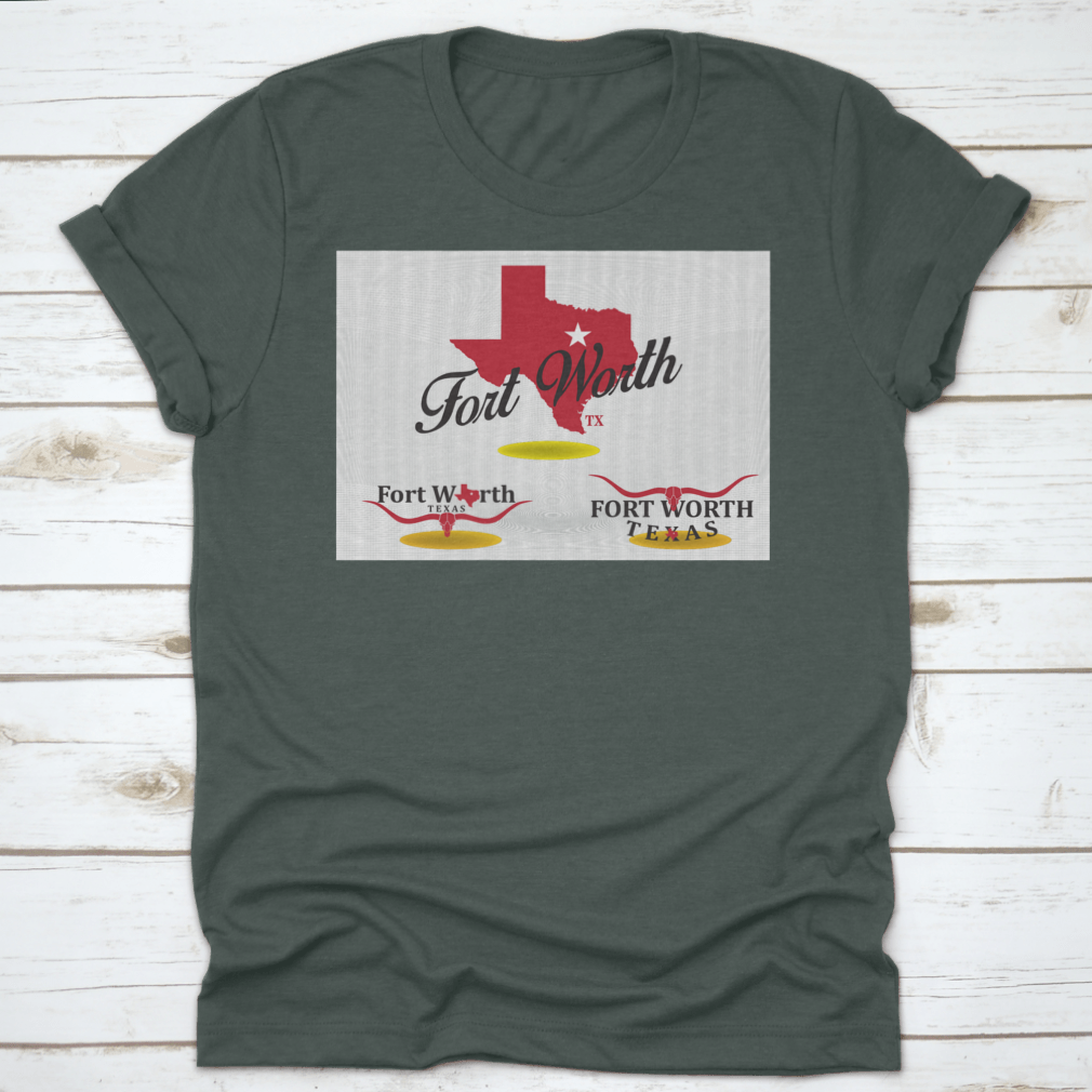 Vector EPS 10 design featuring Fort Worth Texas map and longhorn logo, showcasing Texas pride in a stylish graphic.
