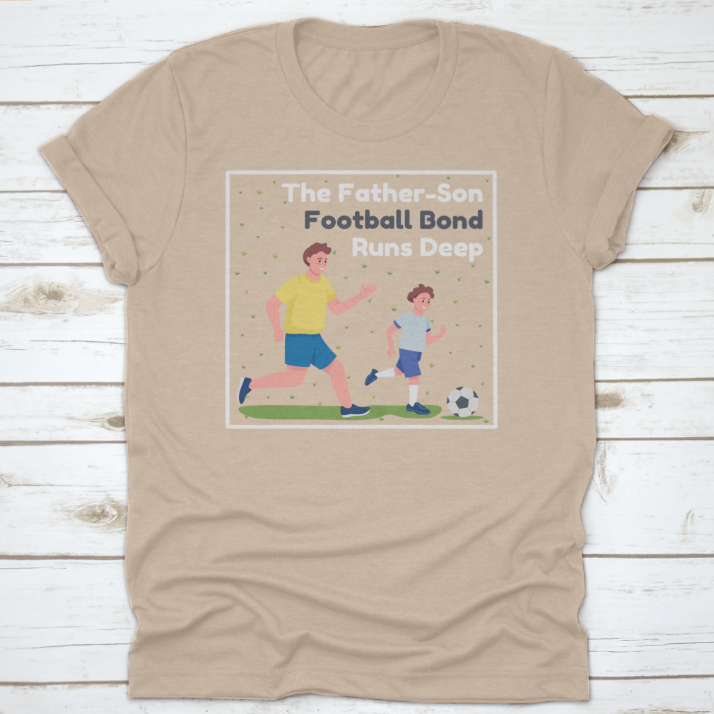 A mockup showcasing a father and son enjoying a football match, emphasizing their deep bond and love for the game.