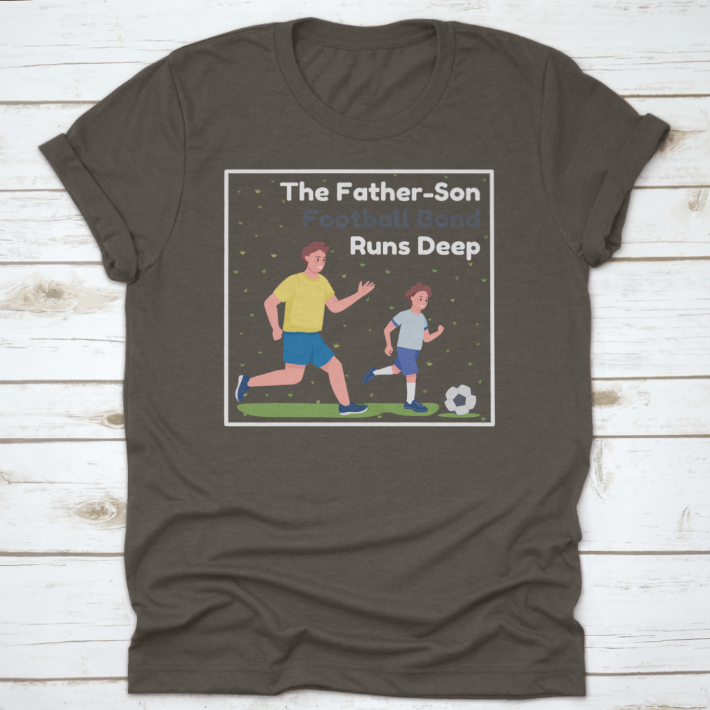 A mockup showcasing a father and son enjoying a football match, emphasizing their deep bond and love for the game.