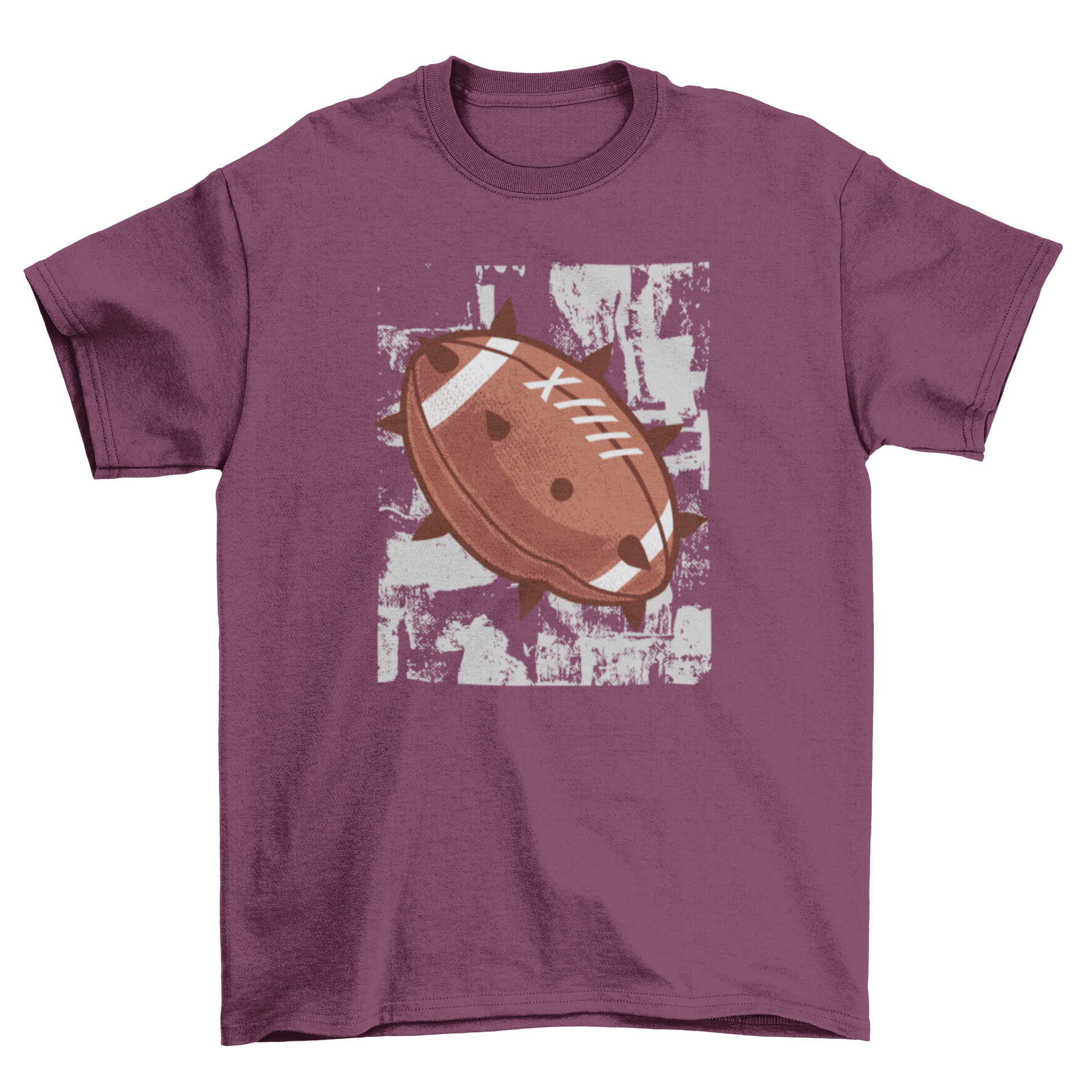 A stylish t-shirt featuring a football design with short silver spikes, perfect for sports enthusiasts.