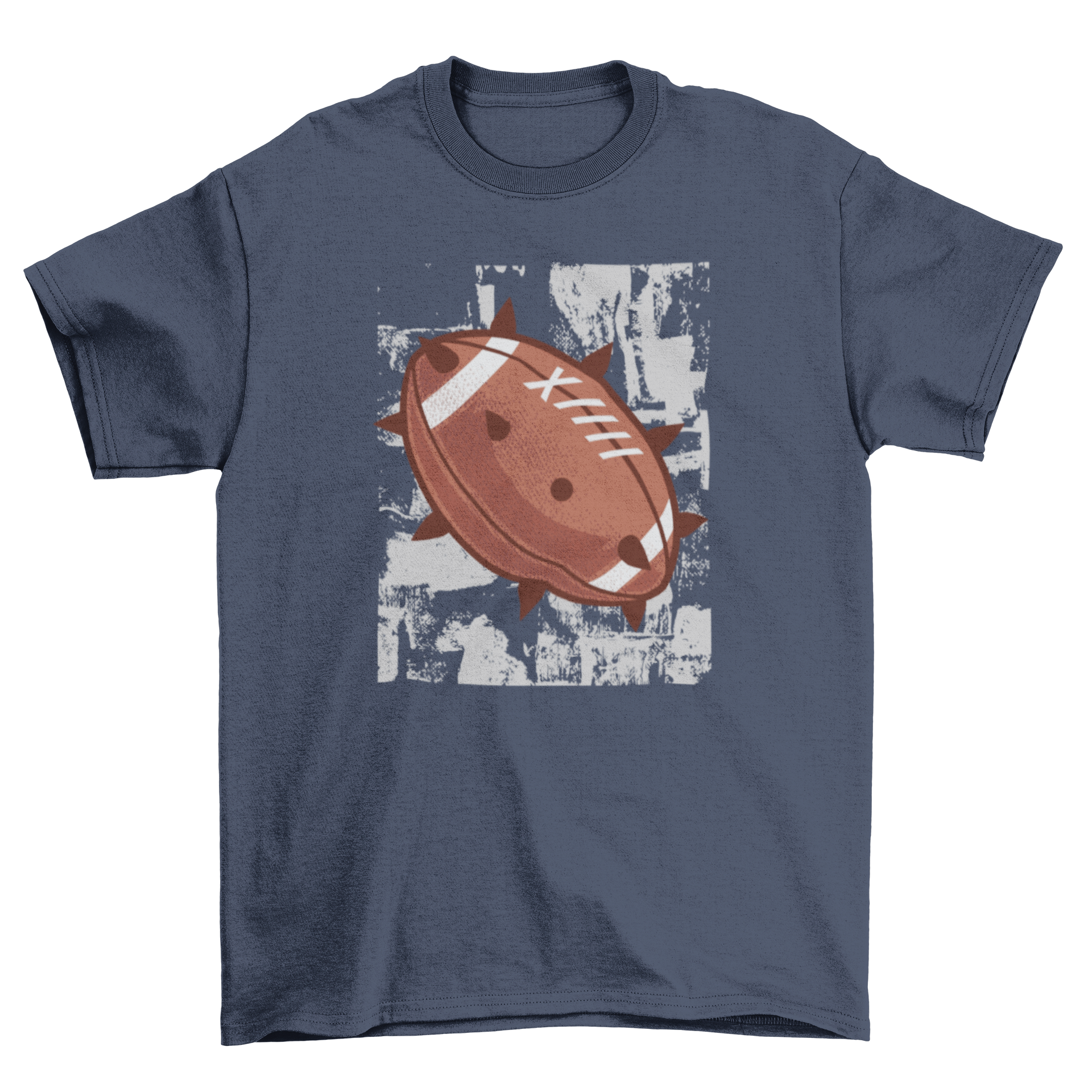 A stylish t-shirt featuring a football design with short silver spikes, perfect for sports enthusiasts.