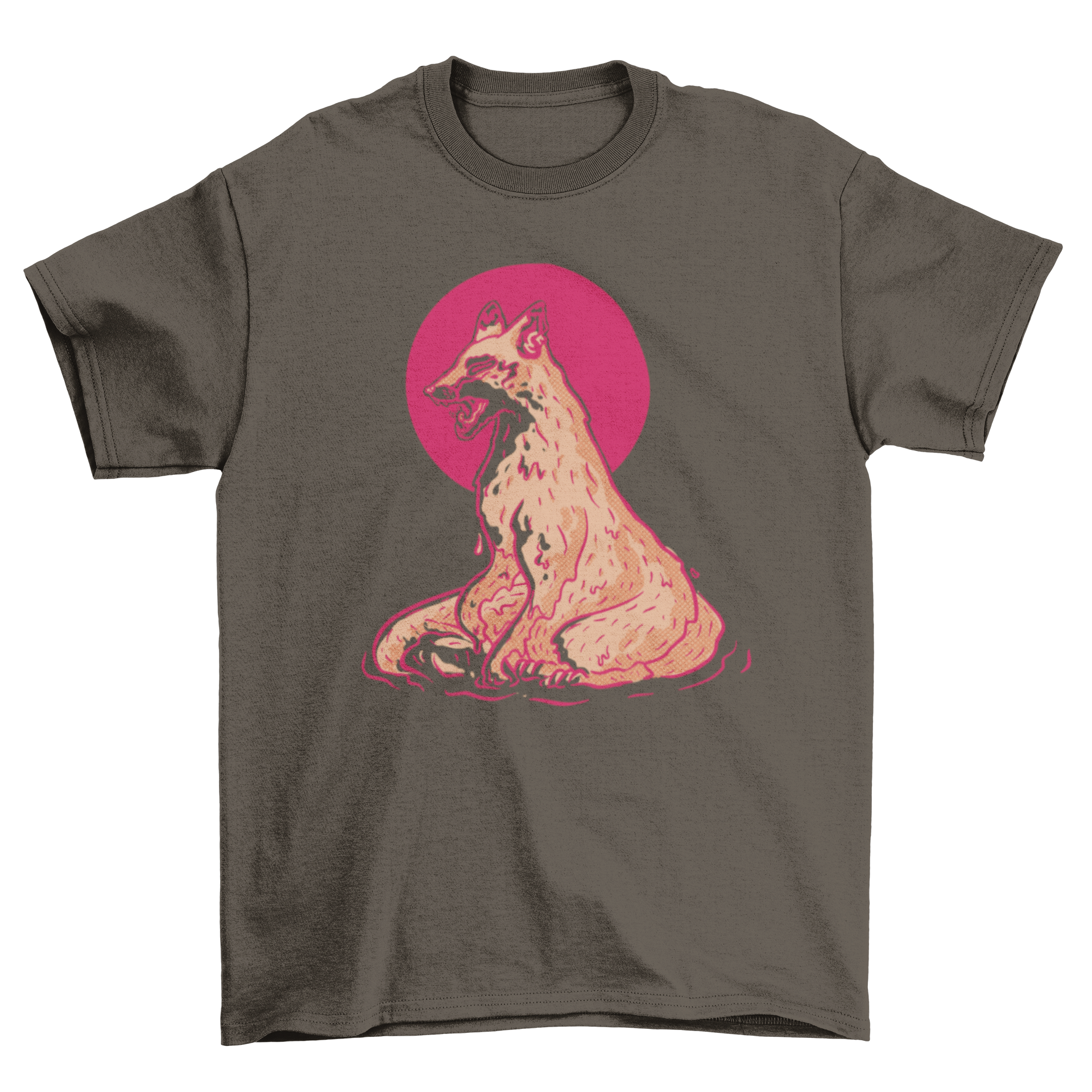 A stylish t-shirt featuring a unique melting fox design, showcasing vibrant colors and artistic flair.