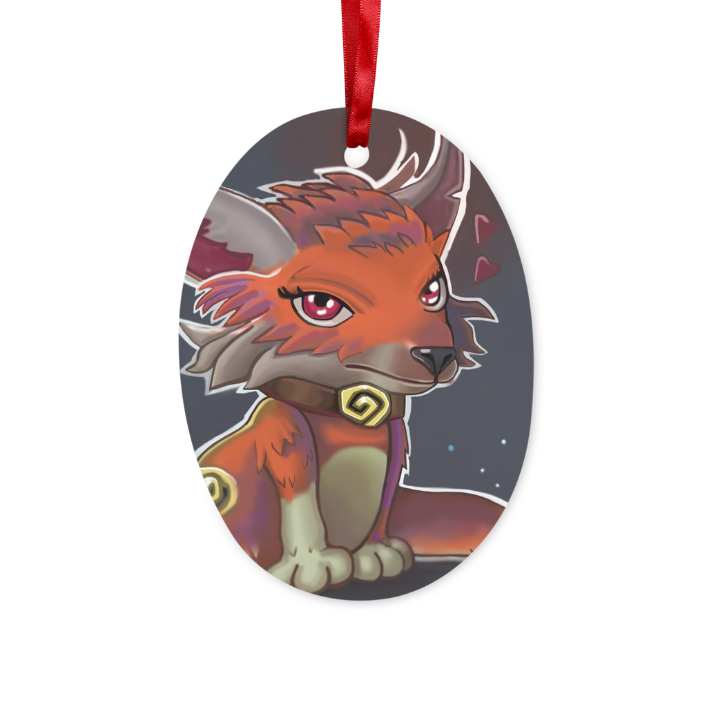Foxxy Ceramic Hanging Ornament with red ribbon and gold string, beautifully crafted for holiday decor.