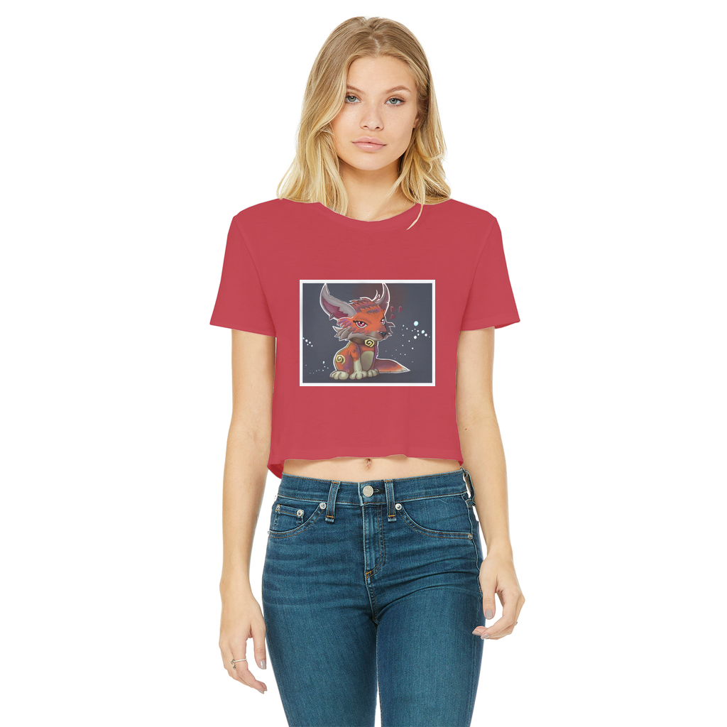 Foxxy Classic Women's Cropped Raw Edge T-Shirt in various colors, showcasing the round neck and raw edge hem design.
