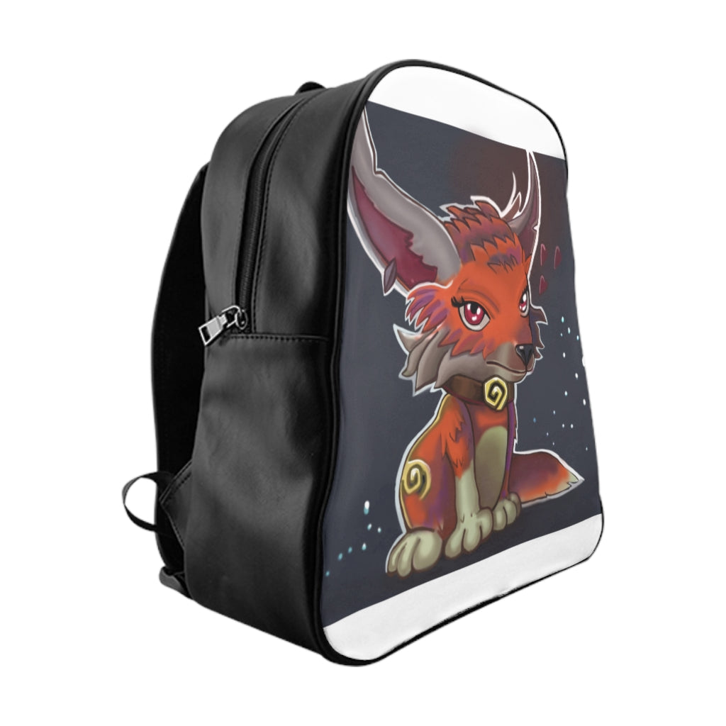 Foxxy School Backpack made of PU leather with chocolate brown lining, featuring padded back and multiple inside pockets.