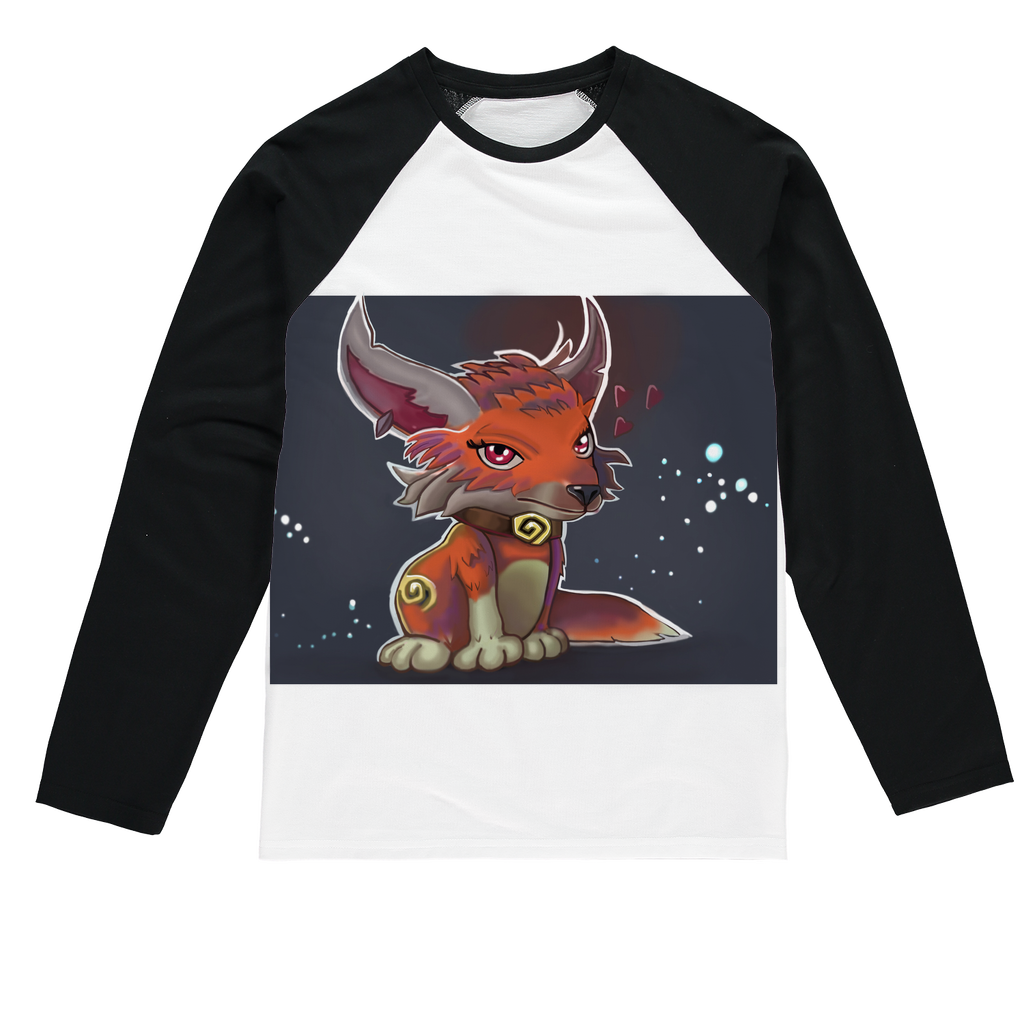 Foxxy Sublimation Baseball Long Sleeve T-Shirt featuring long sleeves, crew neck, and mixed fabric for comfort and durability.