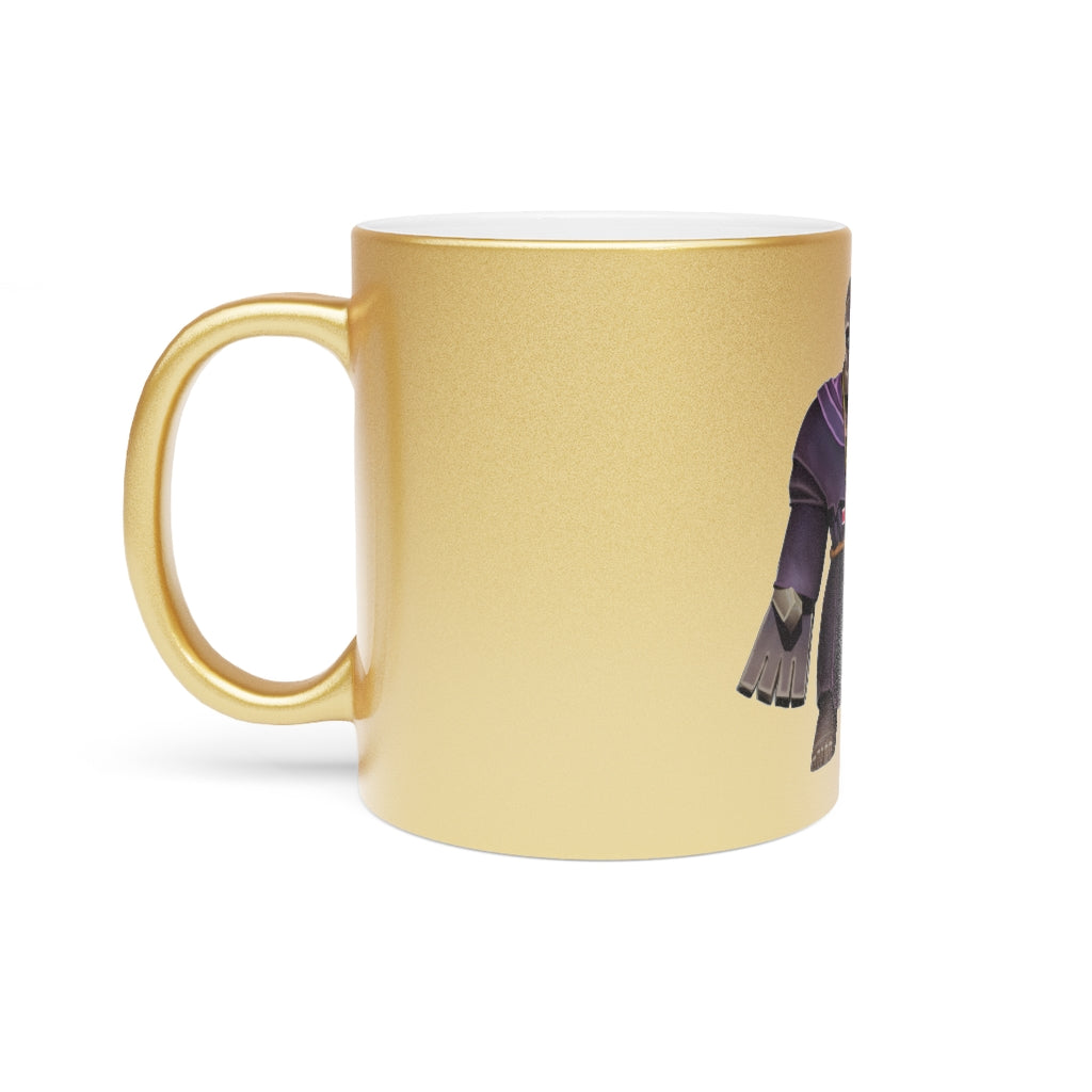 Frair Metallic Mug in Silver and Gold, showcasing a sleek ceramic design with a C-handle, perfect for personalized coffee enjoyment.