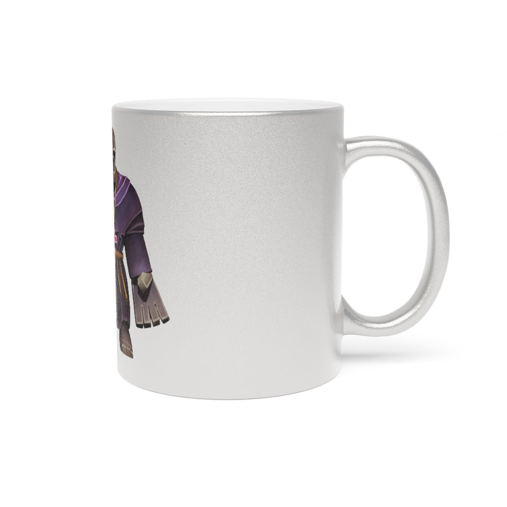 Frair Metallic Mug in Silver and Gold, showcasing a sleek ceramic design with a C-handle, perfect for personalized coffee enjoyment.