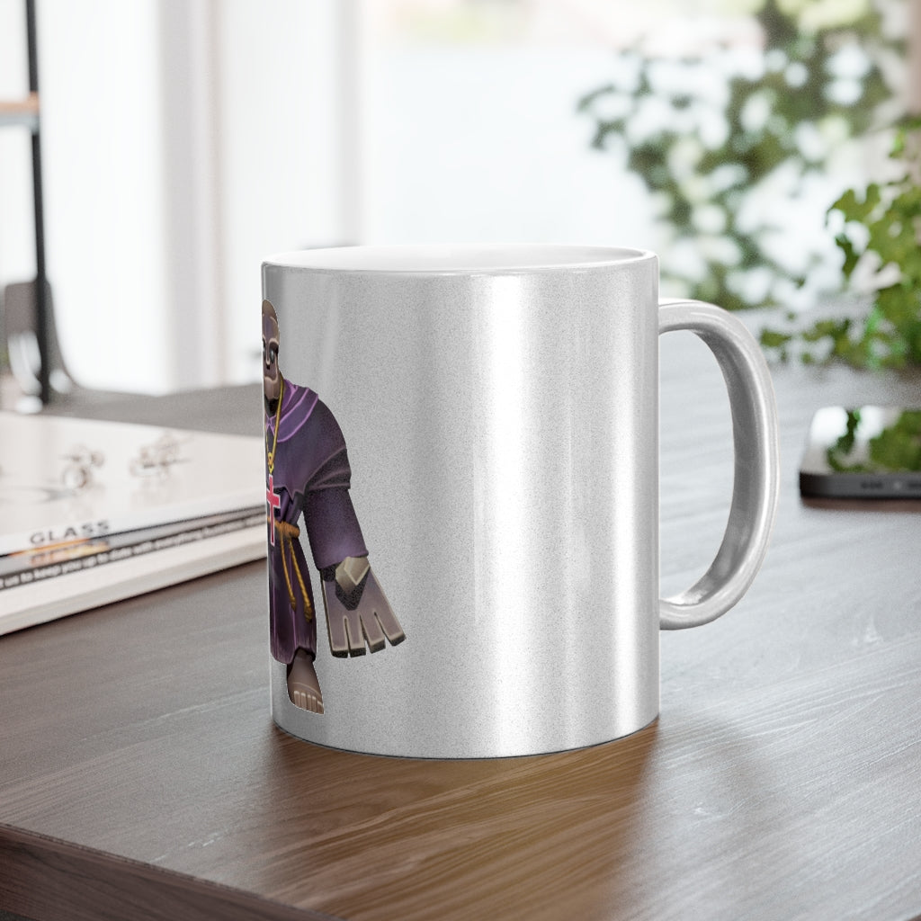 Frair Metallic Mug in Silver and Gold, showcasing a sleek ceramic design with a C-handle, perfect for personalized coffee enjoyment.