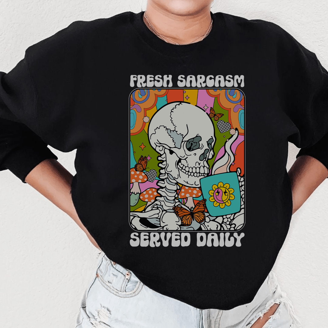 Fresh Sarcasm sweats featuring unique designs by top artists, made from cozy cotton/poly fleece blend.