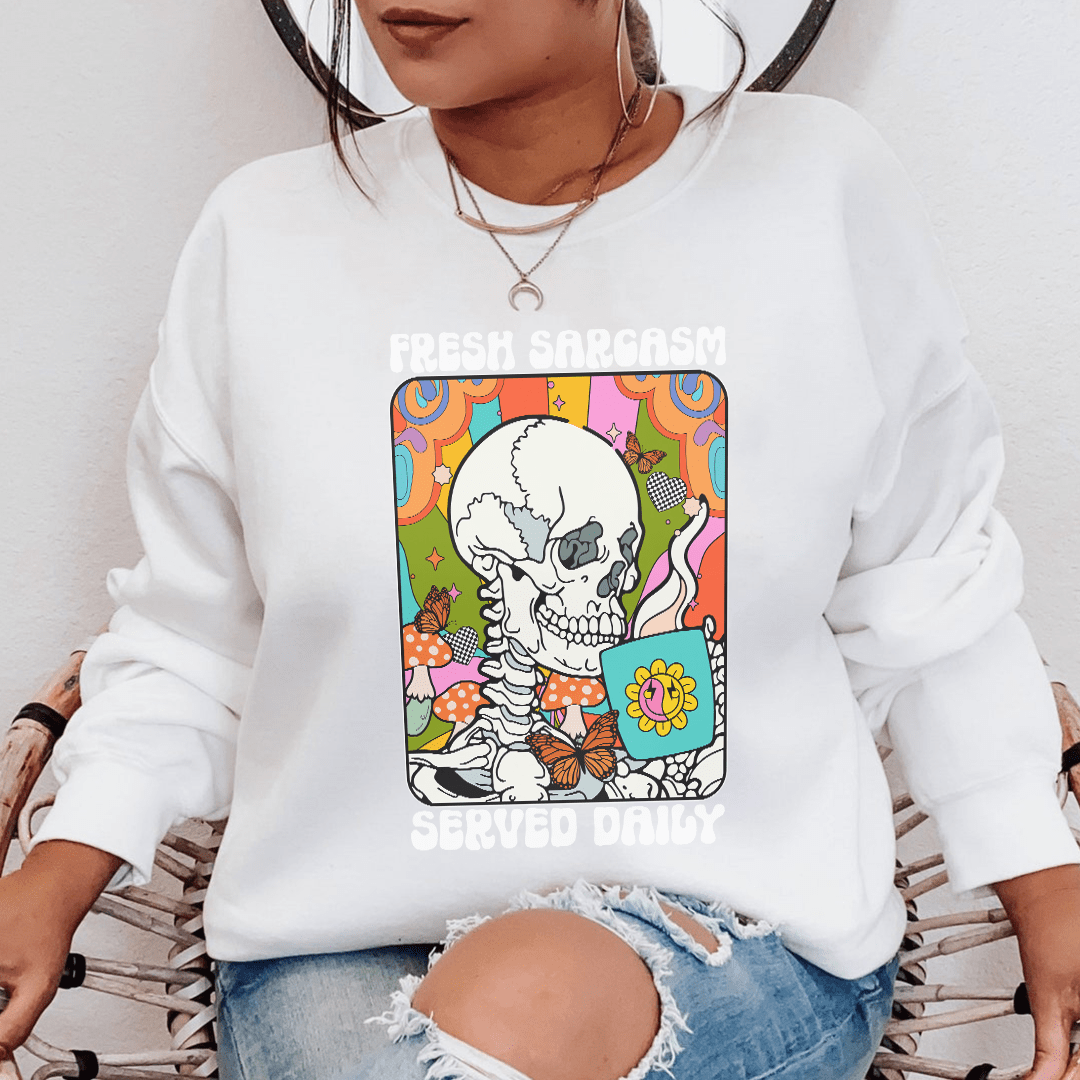 Fresh Sarcasm sweats featuring unique designs by top artists, made from cozy cotton/poly fleece blend.