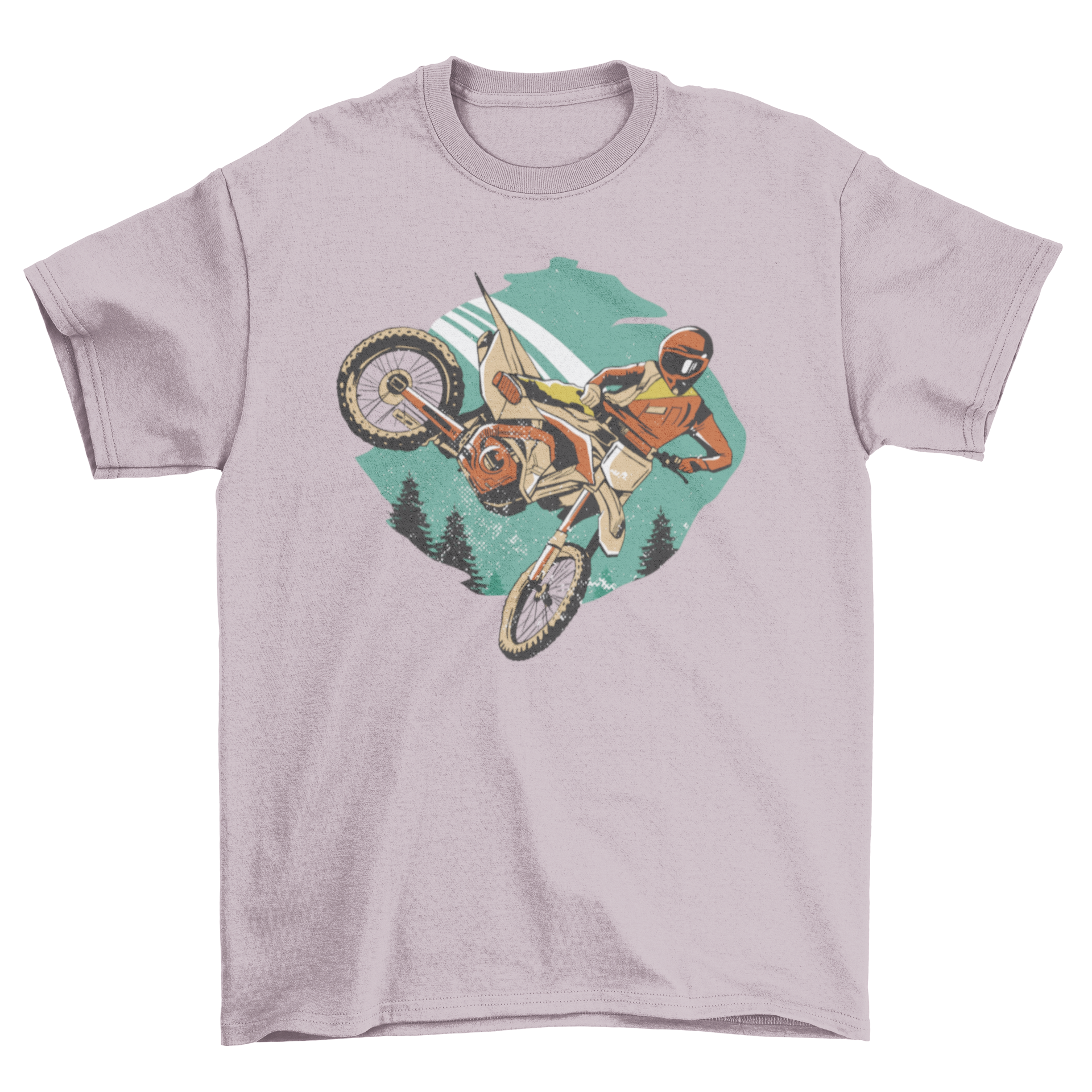 Freestyle Motorider T-shirt featuring a motorcycle rider performing stunts, showcasing a vibrant design.